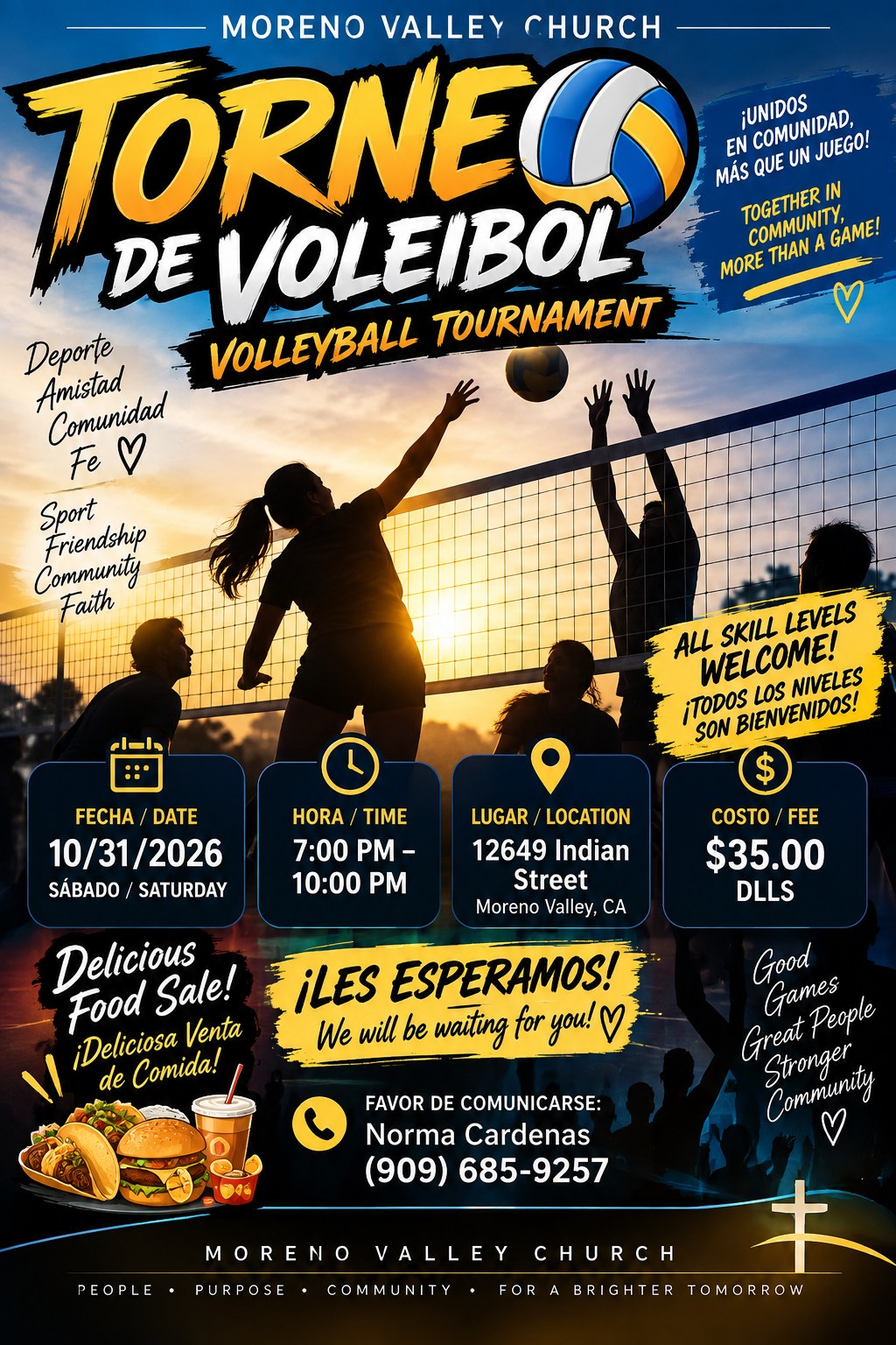 Moreno Valley Church Volleyball Tournament, Torneo de Voleibol, Saturday, October 31, 2026, 7:00 to 10:00 PM, 12649 Indian Street, Moreno Valley